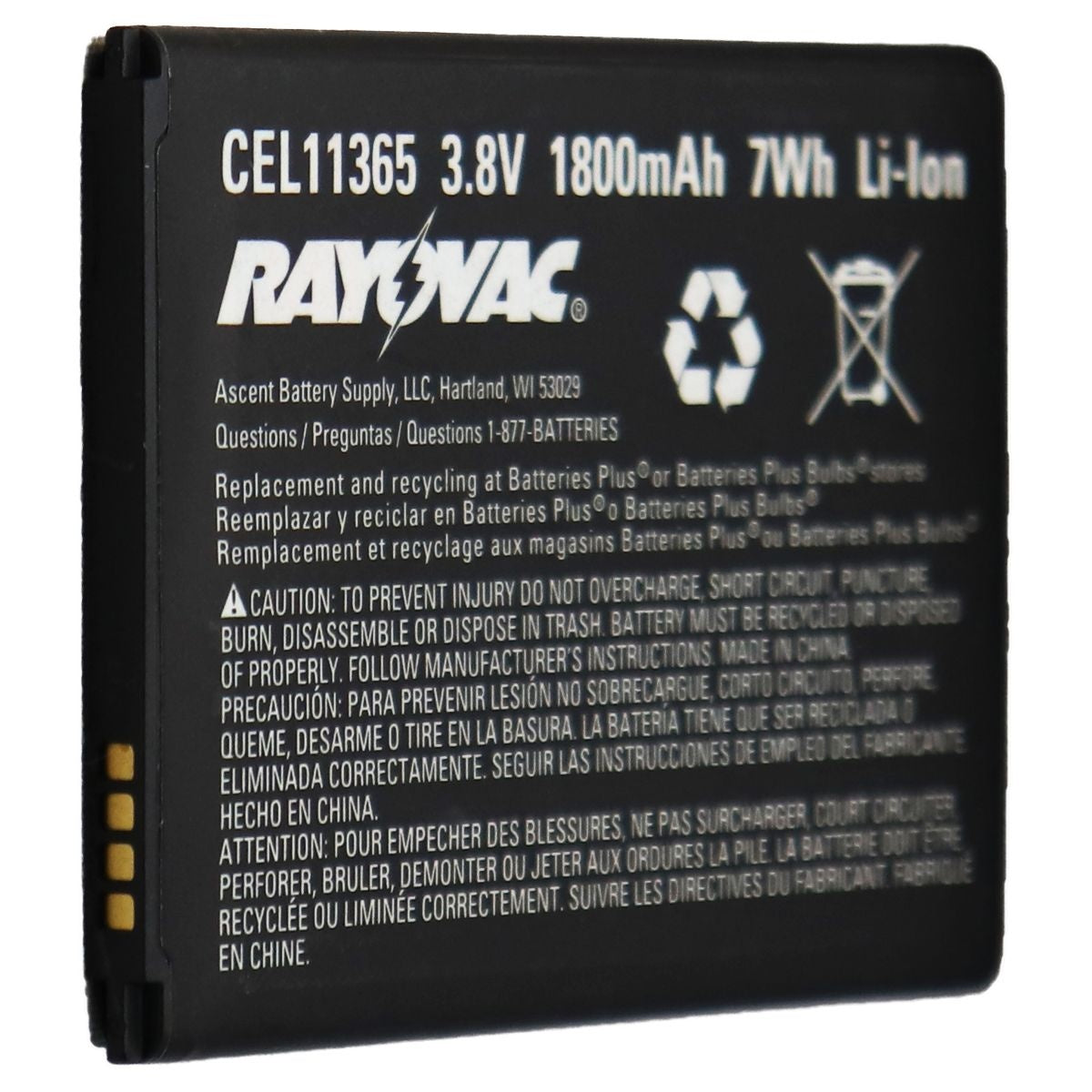 Rayovac OEM Rechargeable 3.8V 1800mAh Battery (CEL11365) Black Cell Phone - Batteries Rayovac    - Simple Cell Bulk Wholesale Pricing - USA Seller