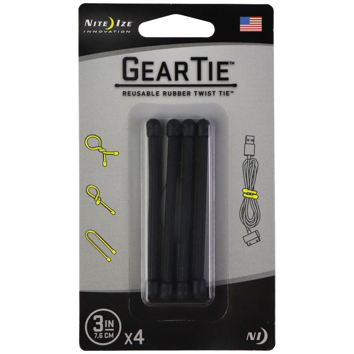 Nite Ize GearTie Reusable Rubber Twist Tie (3-inch) 4 Pack - Black Other Sporting Goods Nite Ize    - Simple Cell Bulk Wholesale Pricing - USA Seller