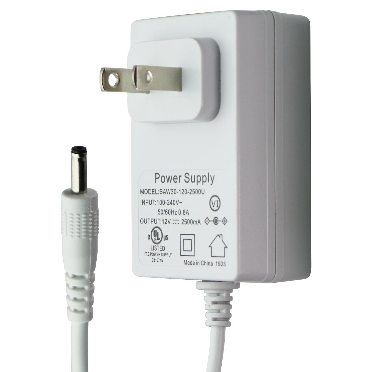(12V/2.5A) Power Supply Wall Adapter - White (SAW30-120-2500U) Multipurpose Batteries & Power - Multipurpose AC to DC Adapters Unbranded    - Simple Cell Bulk Wholesale Pricing - USA Seller