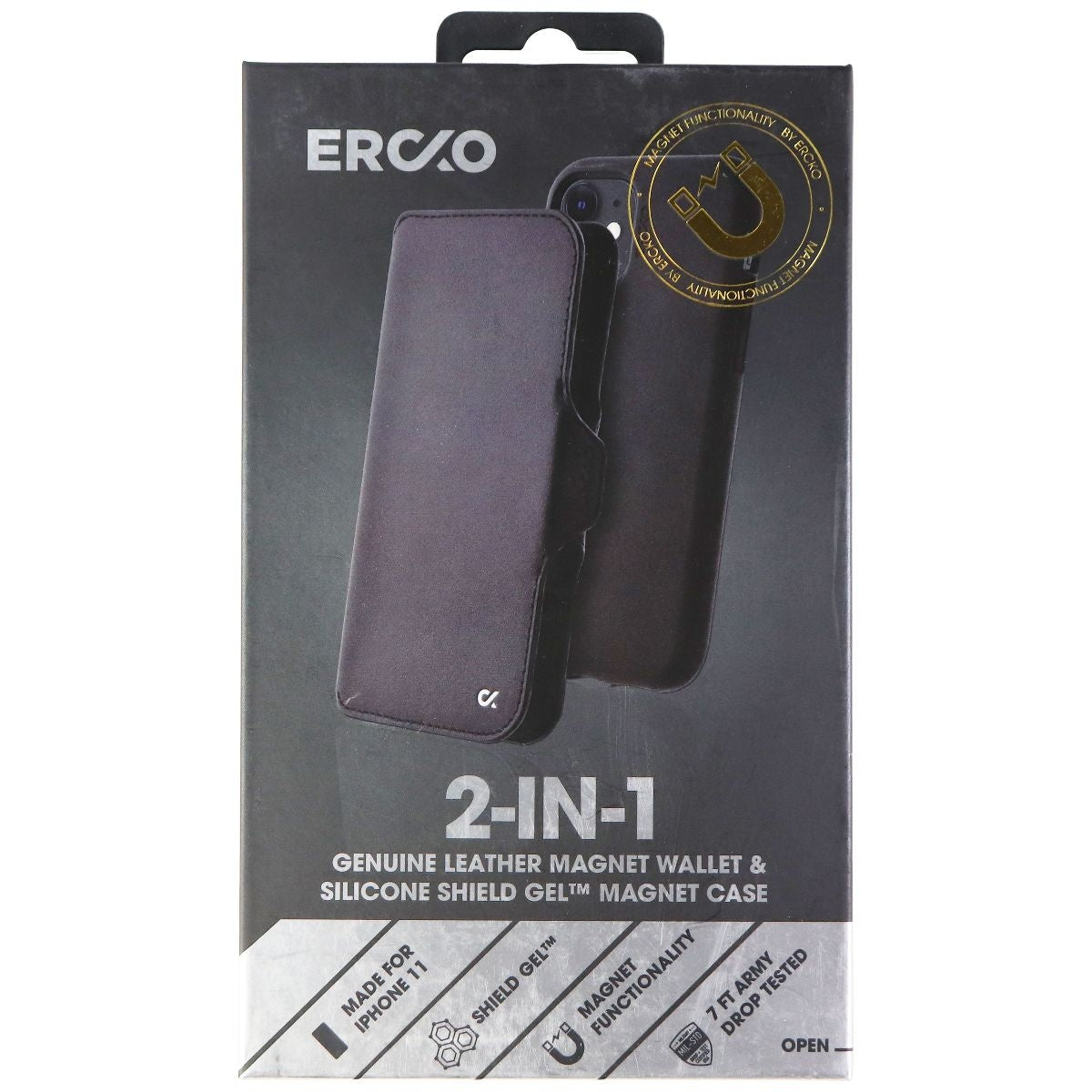 Ercko 2-in-1 Magnet Leather Wallet and Silicone Case for iPhone 11 - Black Cell Phone - Cases, Covers & Skins Ercko    - Simple Cell Bulk Wholesale Pricing - USA Seller