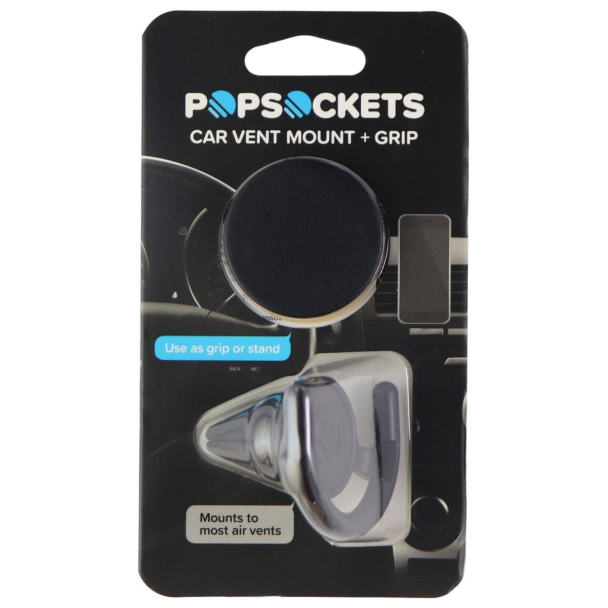 PopSockets Grip & Stand for Phones and Tablets - Black PopGrip & Vent Mount Cell Phone - Mounts & Holders PopSockets    - Simple Cell Bulk Wholesale Pricing - USA Seller