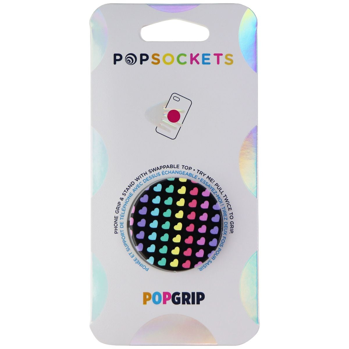 PopSockets: PopGrip Expanding Stand and Grip with Swappable Top - Rainbow Hearts Cell Phone - Mounts & Holders PopSockets    - Simple Cell Bulk Wholesale Pricing - USA Seller