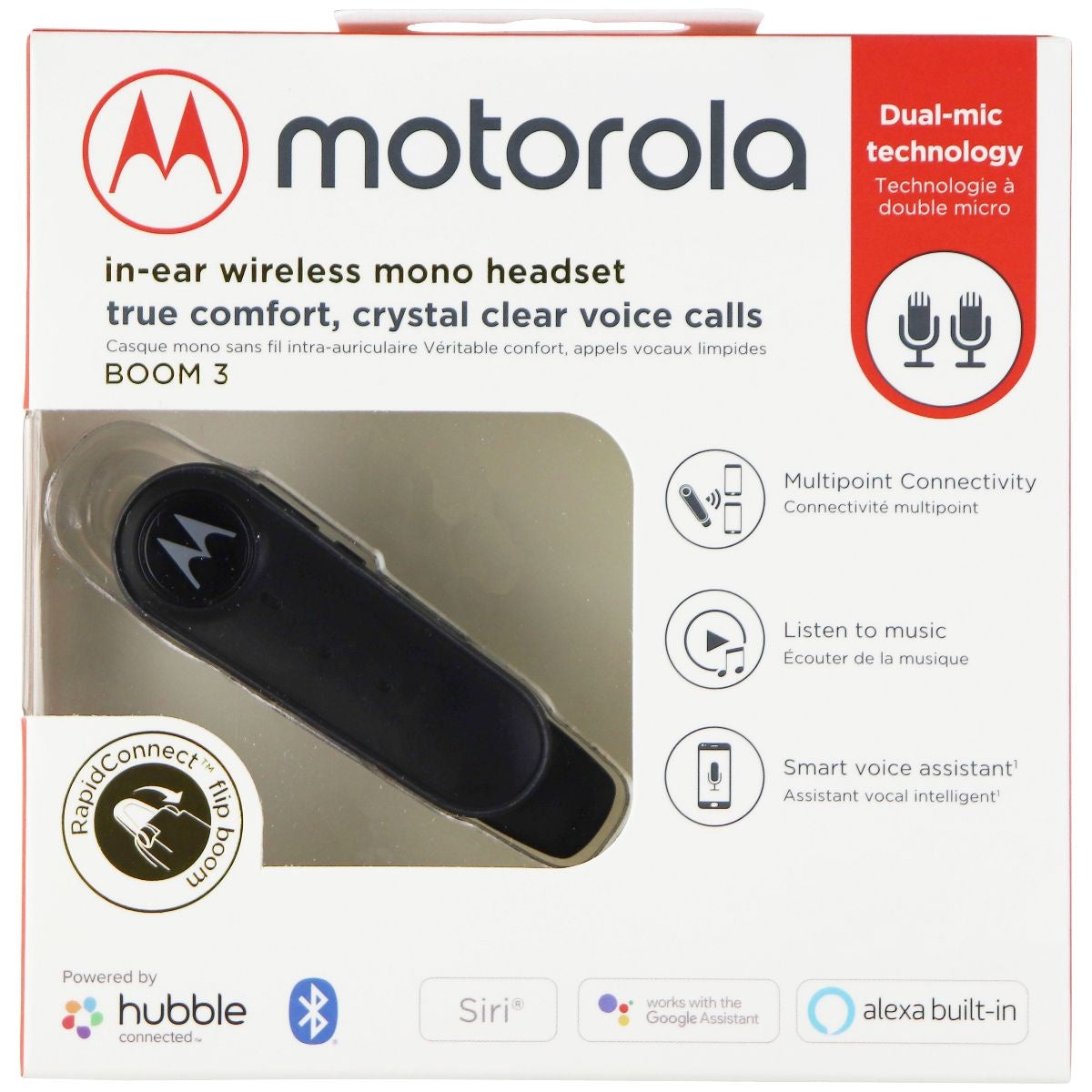 Motorola (Boom 3) In-Ear Wireless Mono Headset with Alexa/Siri/Assistant - Black Cell Phone - Headsets Motorola    - Simple Cell Bulk Wholesale Pricing - USA Seller