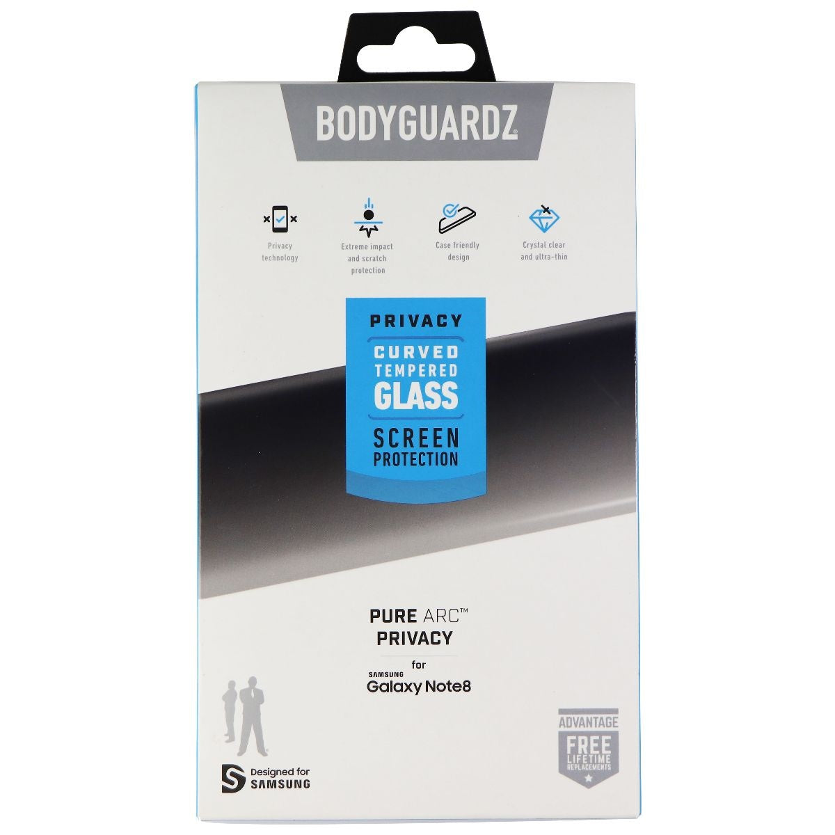 BodyGuardz Pure Arc Privacy Series Tempered Glass for Galaxy Note8 Cell Phone - Screen Protectors BODYGUARDZ    - Simple Cell Bulk Wholesale Pricing - USA Seller