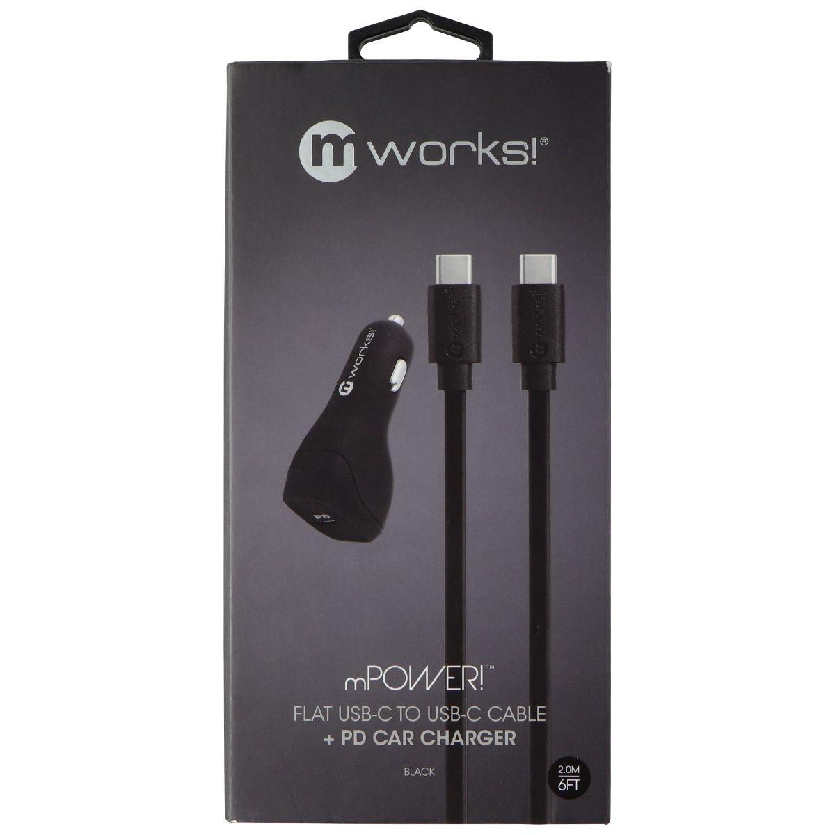 mWorks! mPOWER! Single Port USB-C Car Charger with USB-C to USB-C Cable - Black Cell Phone - Cables & Adapters mWorks!    - Simple Cell Bulk Wholesale Pricing - USA Seller