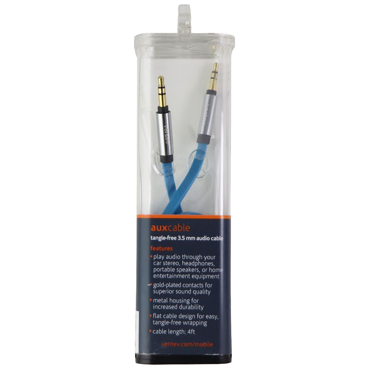 Ventev (4-Foot) 3.5mm to 3.5mm Tangle-Free Audio/Aux Cable - Blue Cell Phone - Cables & Adapters Ventev    - Simple Cell Bulk Wholesale Pricing - USA Seller