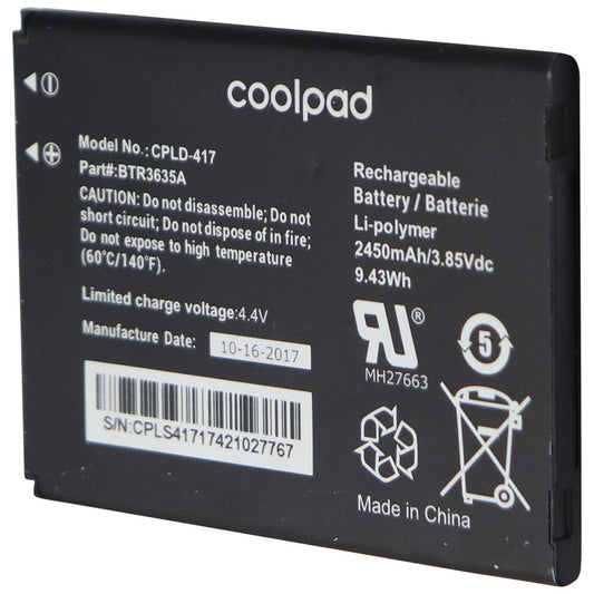 Coolpad Replacement Battery (CPLD-417) 2450mAh for Defiant 3632A - Black Cell Phone - Batteries Coolpad    - Simple Cell Bulk Wholesale Pricing - USA Seller