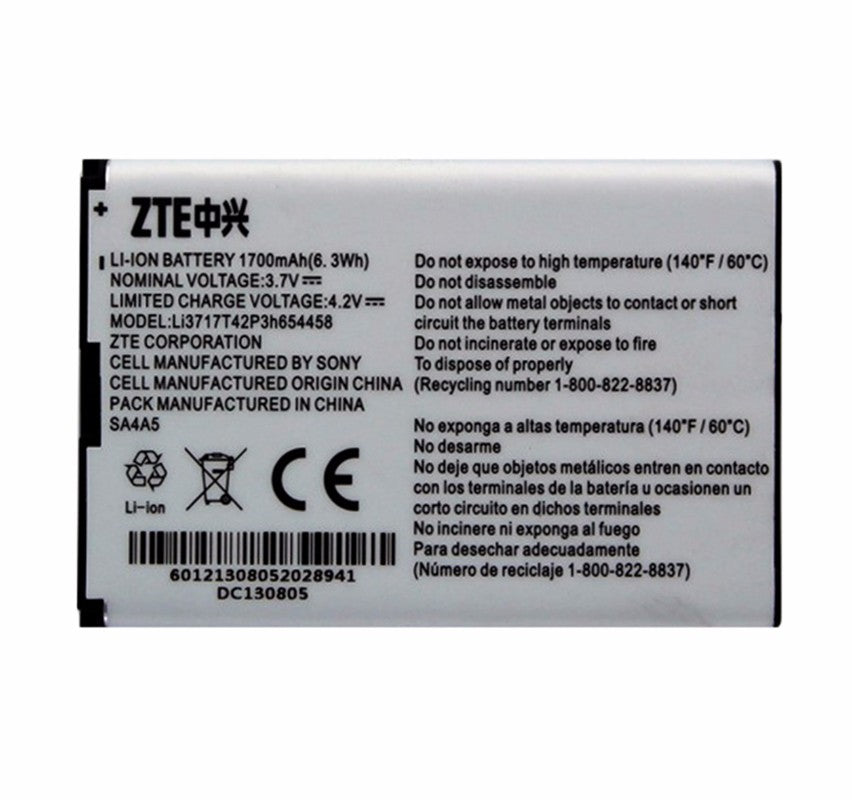 OEM ZTE LI3717T42P3H654458 1750 mAh Replacement Battery for ZTE Hotspot 890L Cell Phone - Batteries ZTE    - Simple Cell Bulk Wholesale Pricing - USA Seller